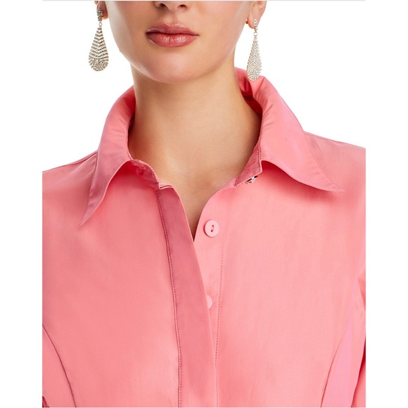 Teri Jon by Rickie Freeman Floral Taffeta Shirt Dress Gown Salmon Pink 4 - Picture 2 of 14